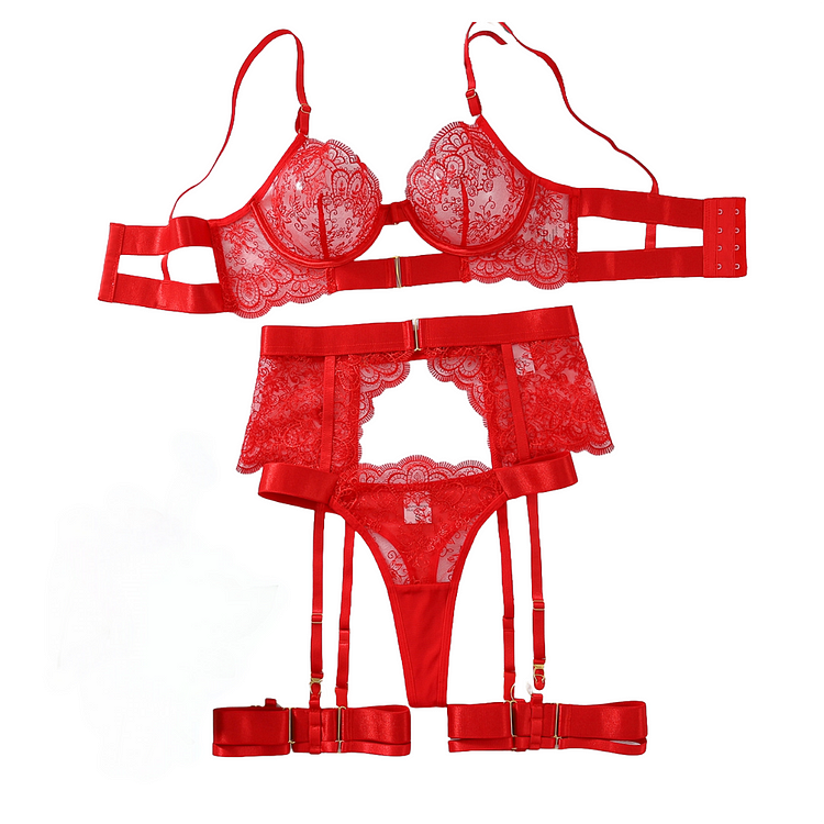 Sexy Lingerie With Eyelash Lace 4 Piece Set