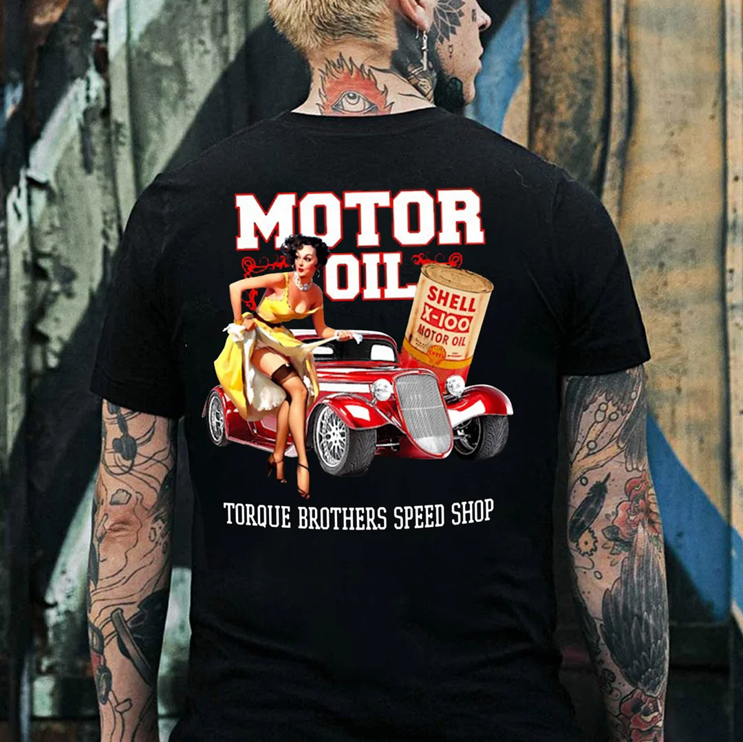 MOTOR OIL Sexy Lady Classic Car Print Men's T-shirt