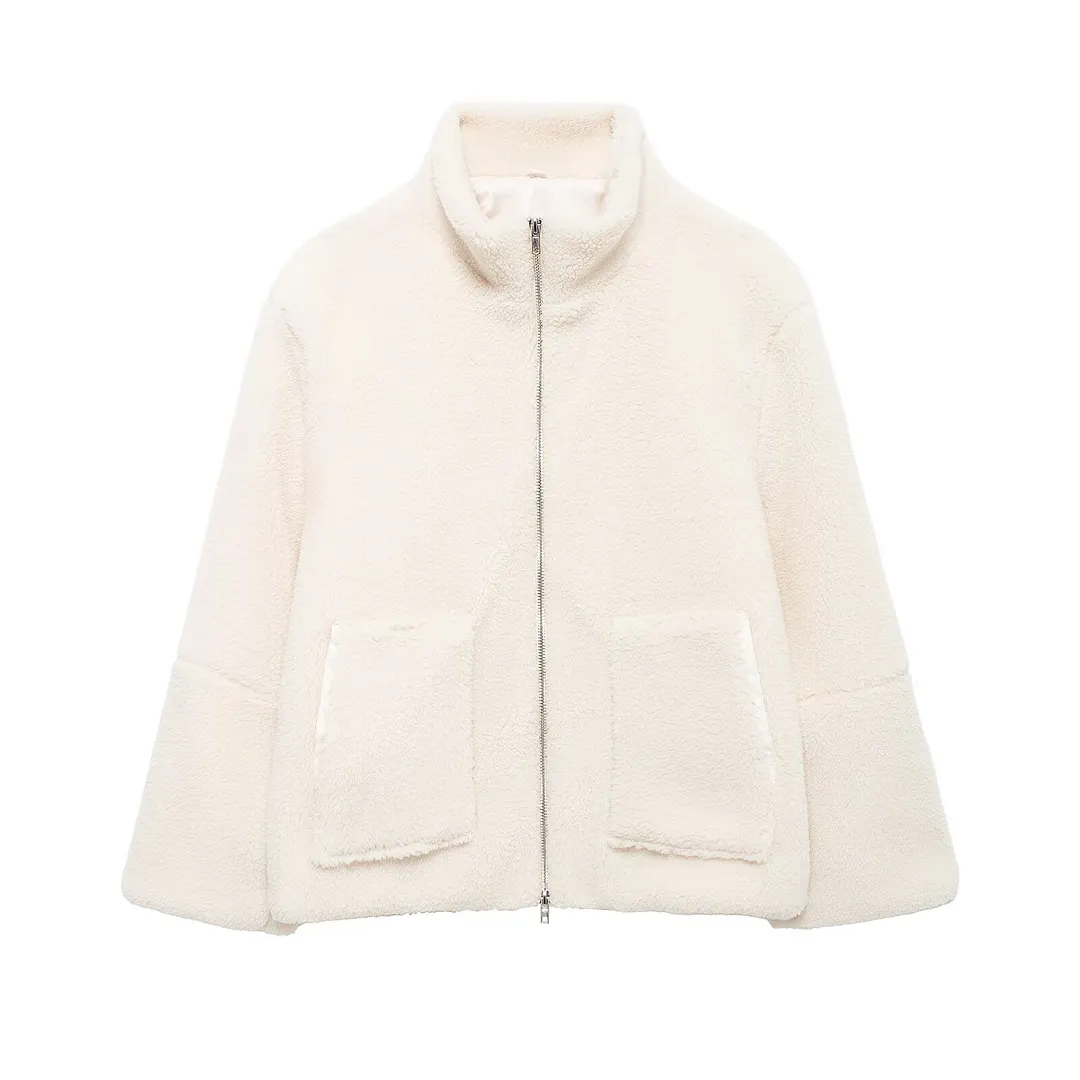 Nigikala Nigikala Autumn And Winter New Women's Pure Color Lazy Lamb Hair High Collar Hair Coat A65002