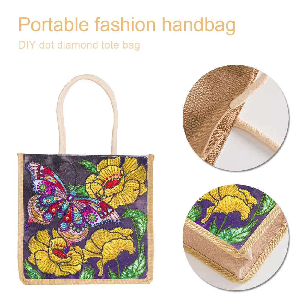 DIY Diamond Painting Linen Shopping Bag - Butterfly Flower