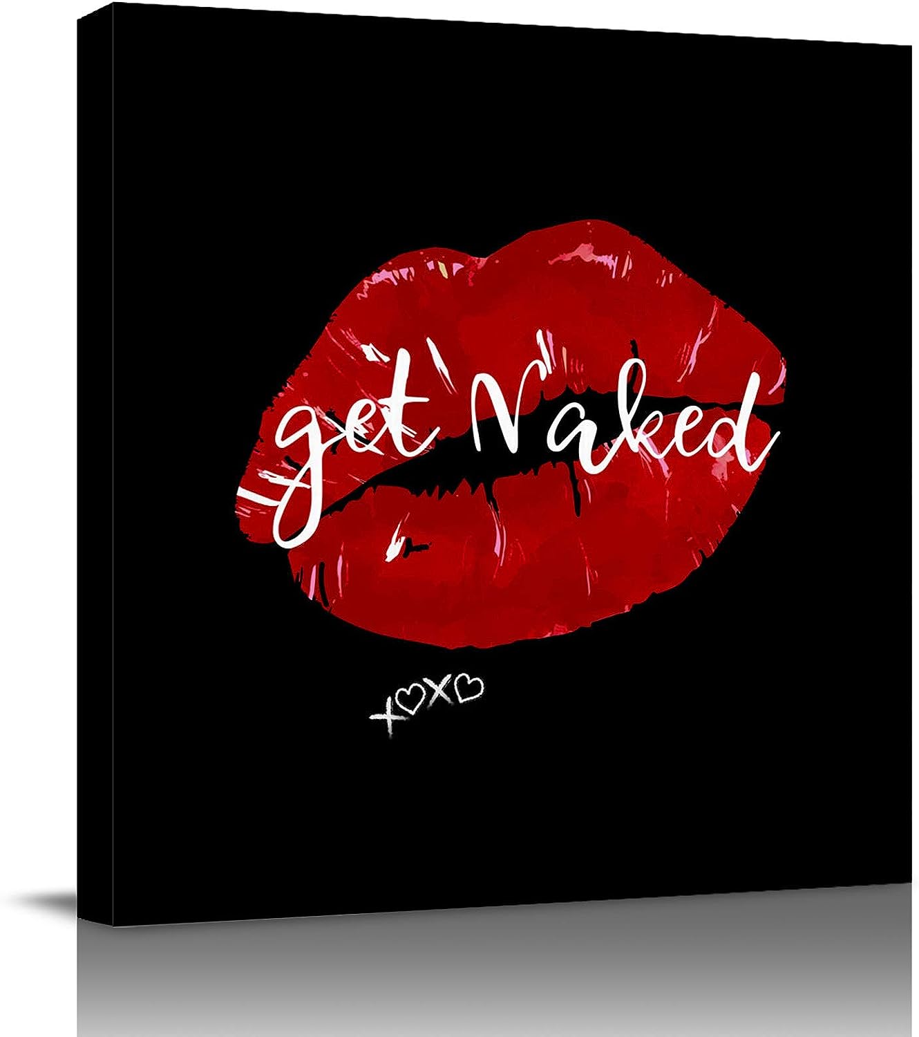 Canvas Wall Art for Living Room Red Lip Get Naked Black Background Canvas Prints Picture Framed Wall Decor for Holiday Bedroom Bathroom Framhouse Office Home Decoration, 16 inch x16 inch  16 x 16 in
