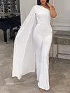Urban Asymmetric Pleated One-Shoulder High Waisted Wide Leg Jumpsuit