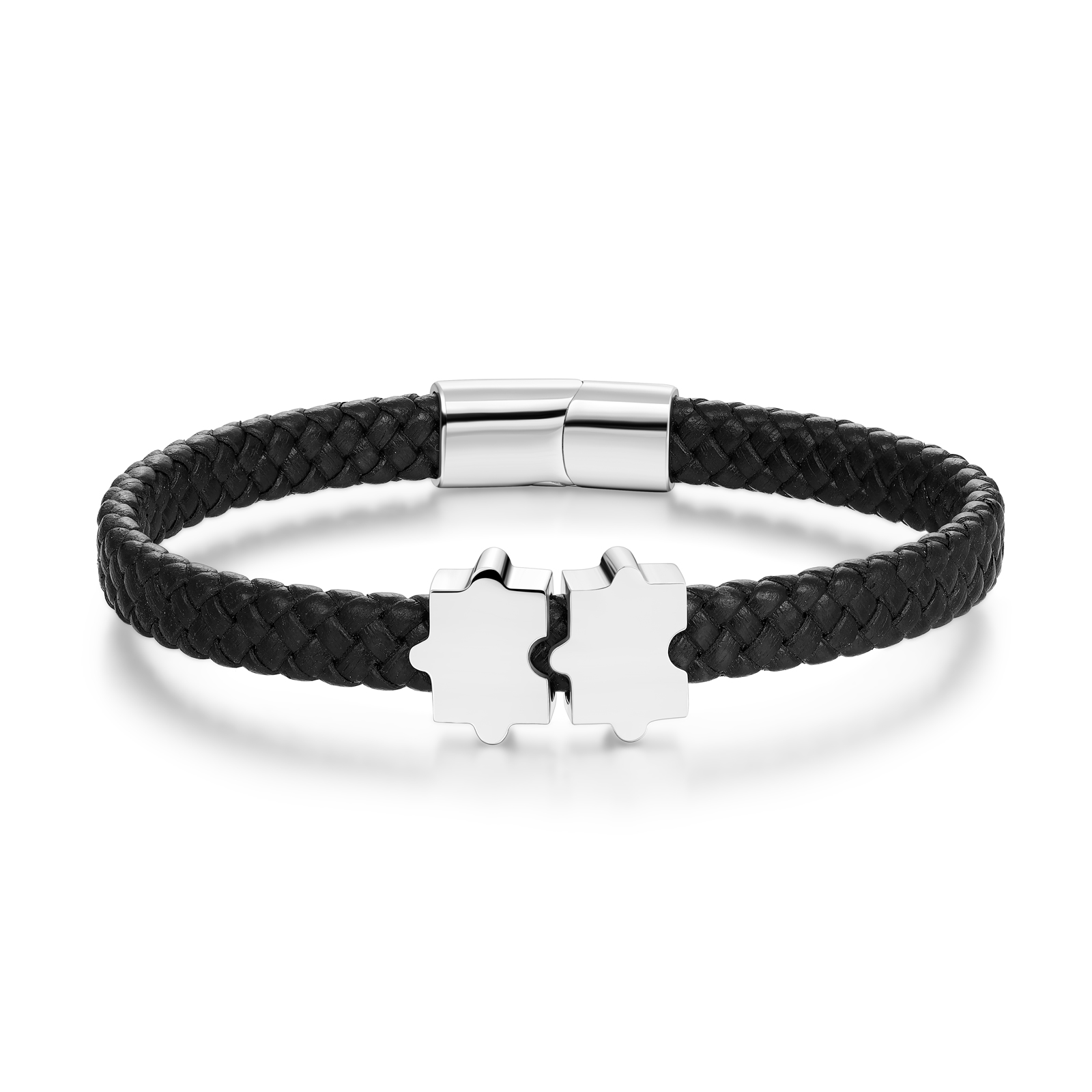 Custom Family Puzzle Bracelet Engrave 2 Names Leather Bracelet Father's Day Gifts for Dad-Jessemade AU