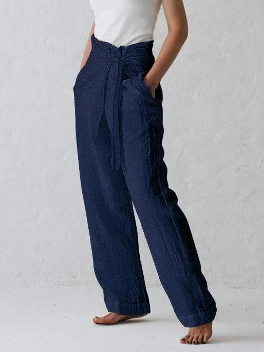 Solid Color High Waist Pleated Casual Pants