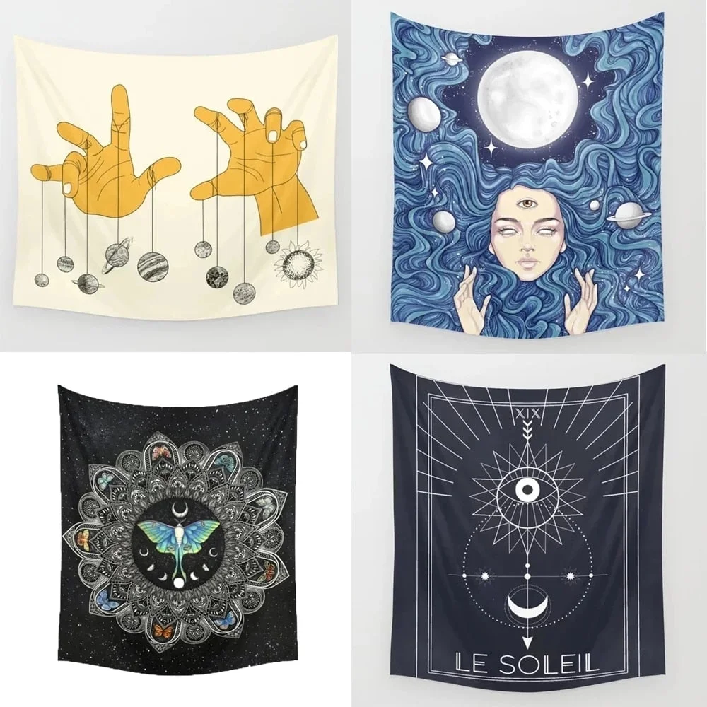 Tarot Tapestry Boho Tapestry Wall Hanging Moon Phase Magic Hand Tapestries Bedroom Decor Bedspread Cover Sun Moon Wall Decor