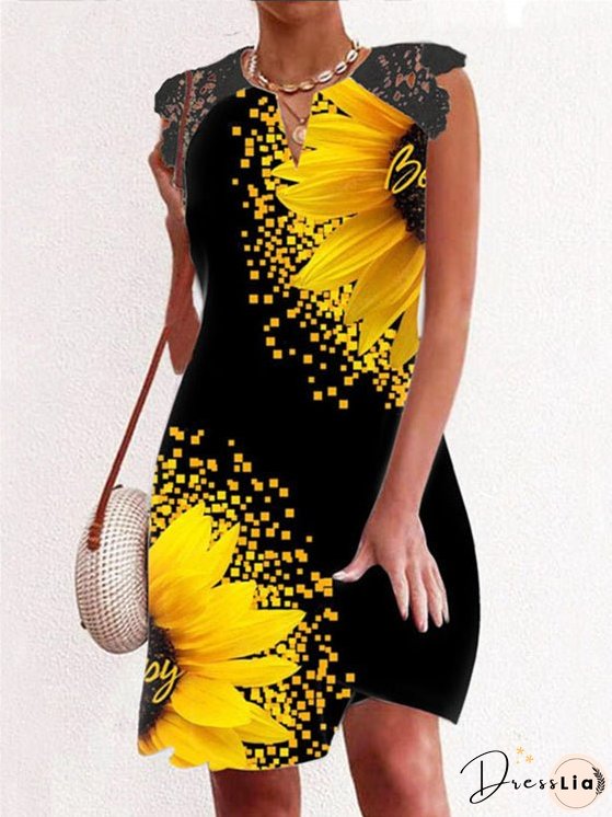 Lace Print Short Sleeve Dress