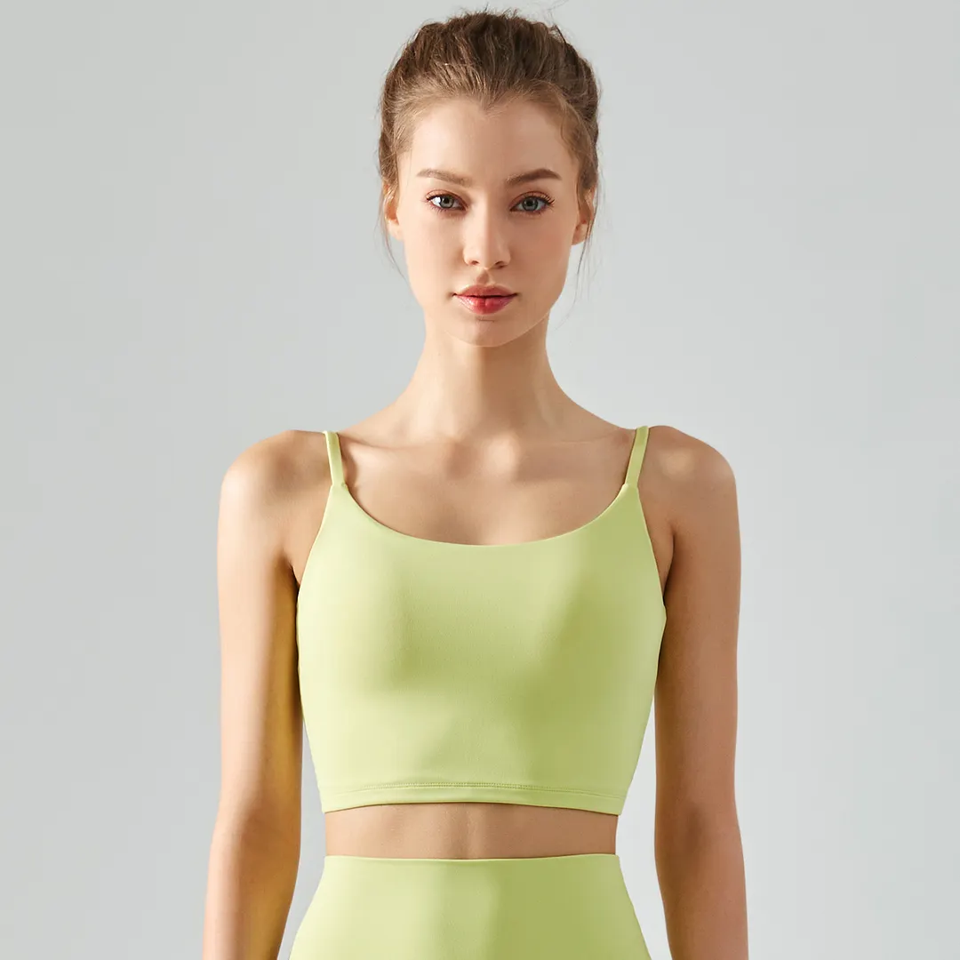 Buy different colors and types of women's skin friendly soft comfort sustainable u back square neck cropped sports workout exercise vest with removable cups on Hergymclothing Lime Green