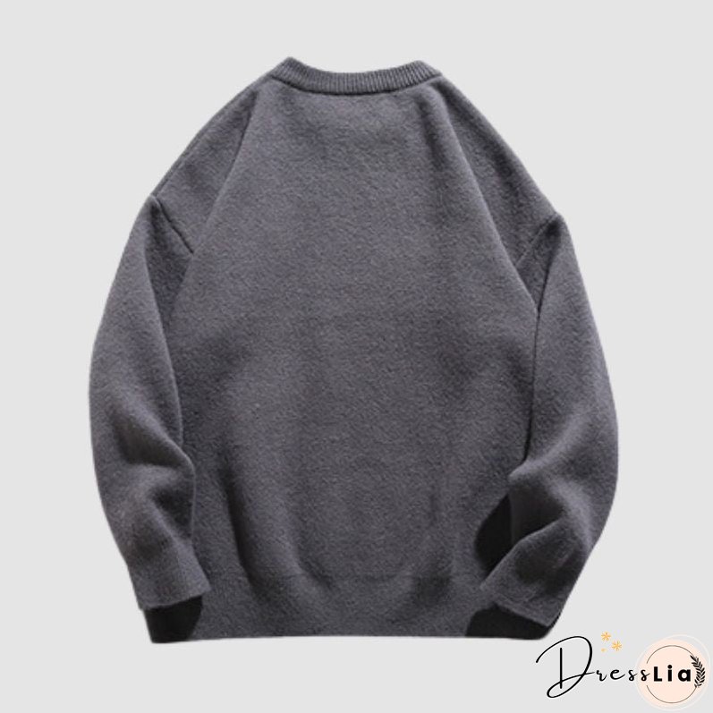 Solid Color Letter Jacquard Knit Sweater