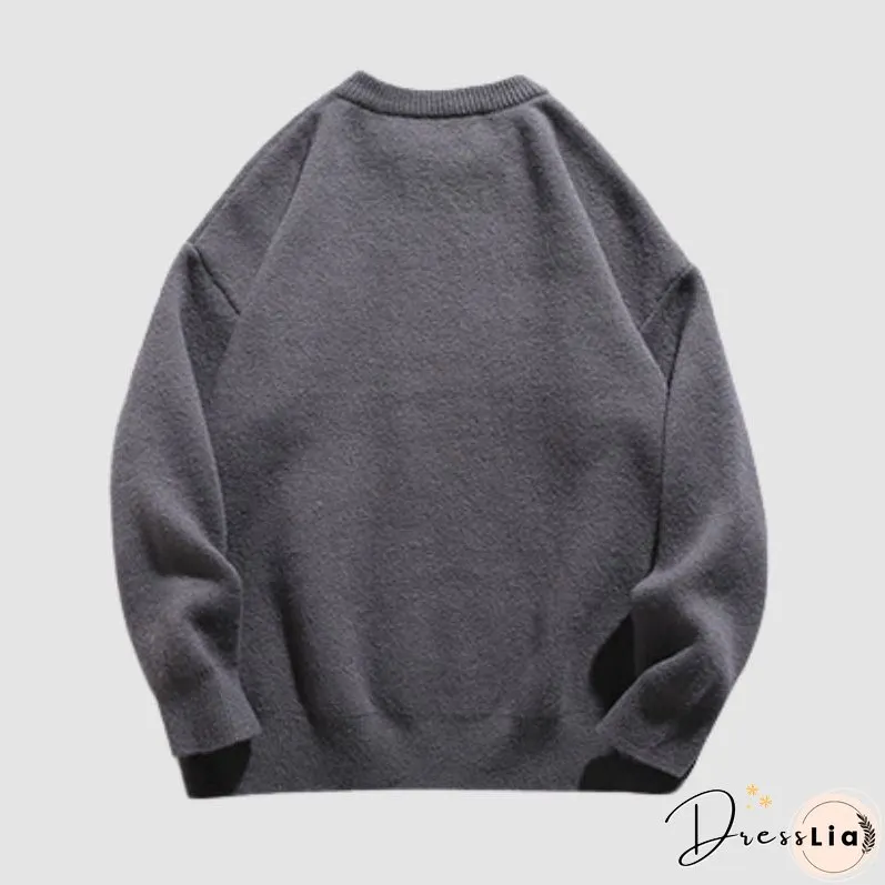 Solid Color Letter Jacquard Knit Sweater