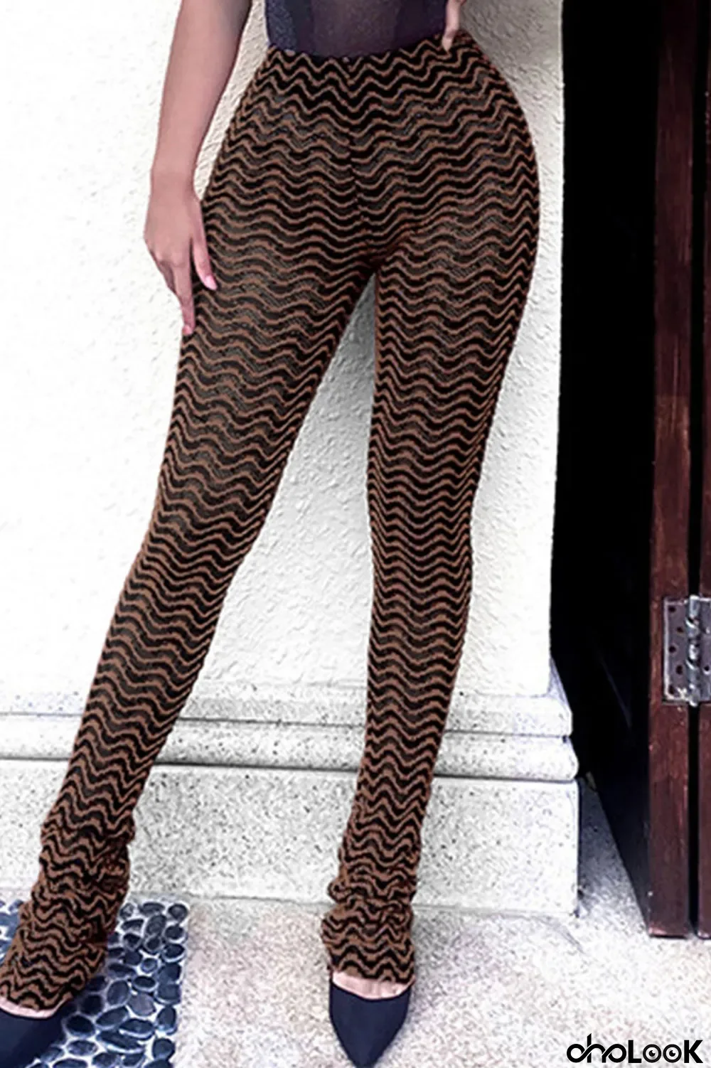 Brownness Sexy Street Print Patchwork High Waist Pencil Full Print Bottoms