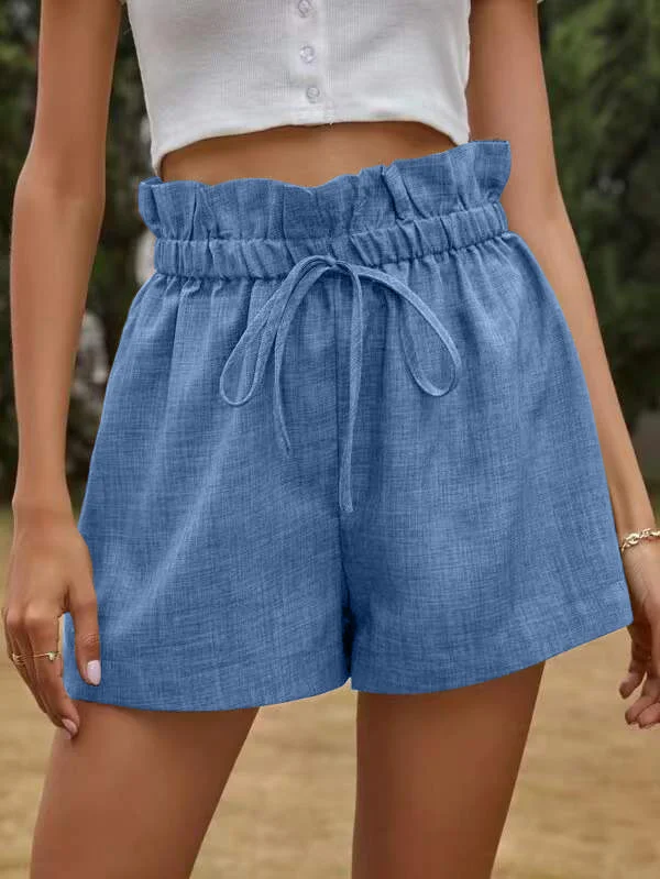 High Waisted Loose Drawstring Elasticity Pleated Solid Color Shorts Bottoms