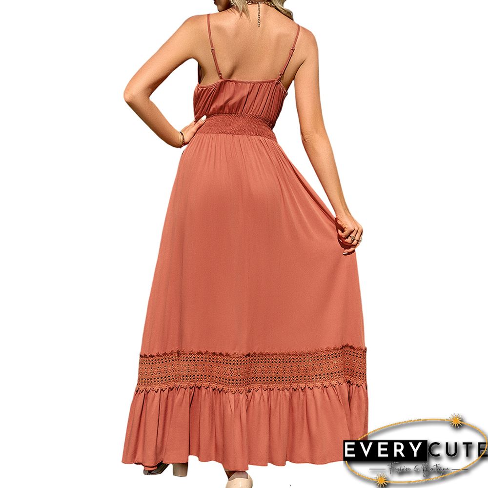 Orange Maxi Dress Slim Fit V Neck Maxi Dress