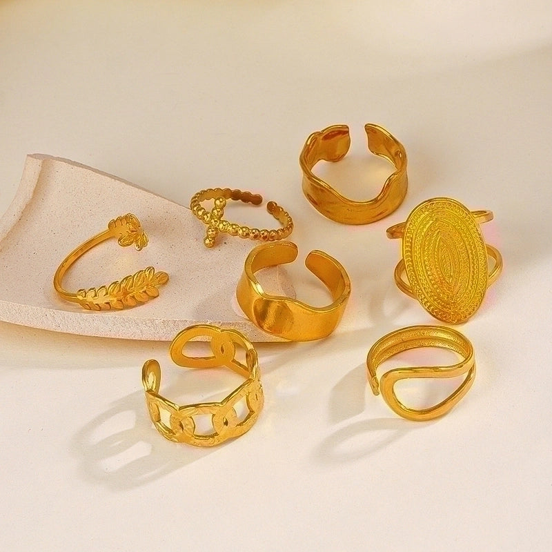 3 Pieces Basic Classic Style Geometric Leaf Stainless Steel Plating Open Rings