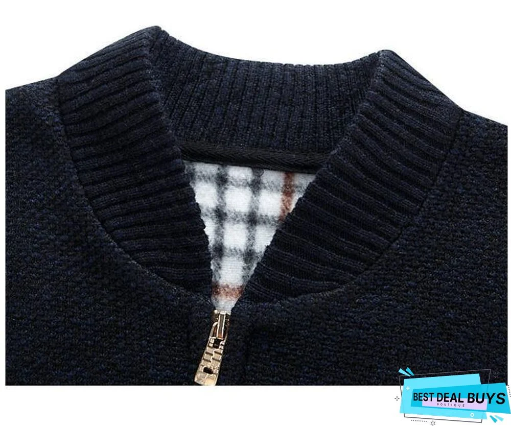 Men Thick Cardigan Coats Gradient Knitted Zipper Jackets