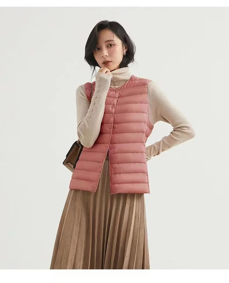Woherb Hot Style Autumn Winter New Down Vest Female Thin And Short Money Without Collar Vest Fashion Portable Coat Slim Tide-Outfit Ideas