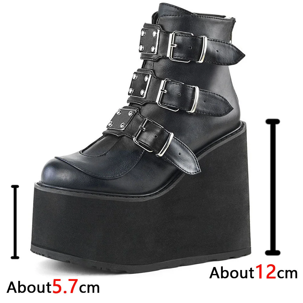 2021 Punk Brand New INS Hot Platform High Heels Gothic Style Vampire Wedges Shoes Cosplay Fashion Motorcycles Ankle Boots Women