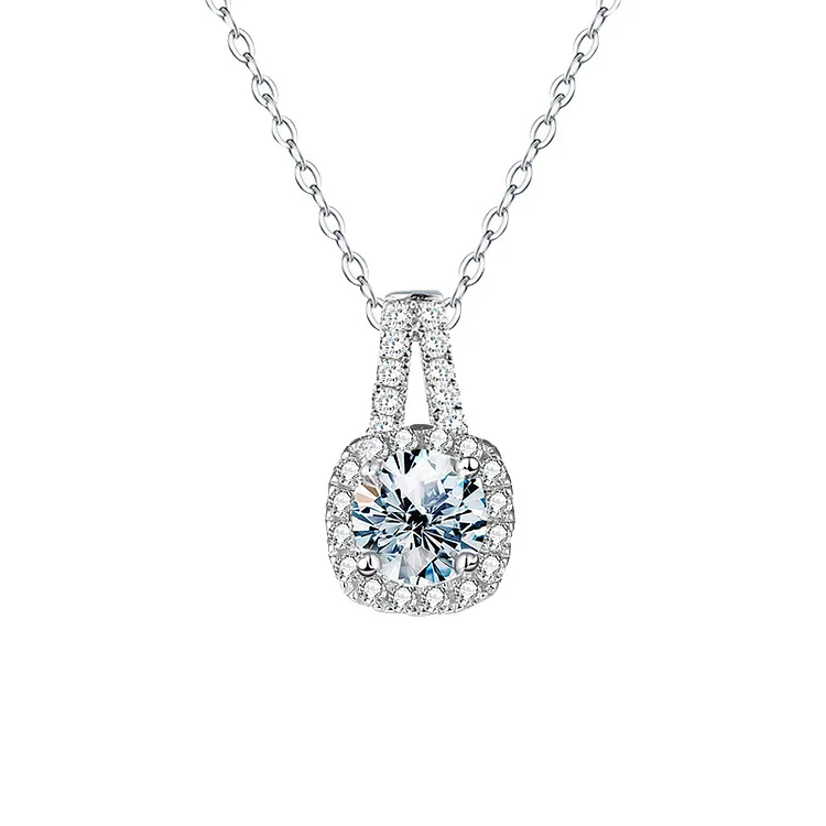Sterling Silver Square Moissanite Pendant Necklace