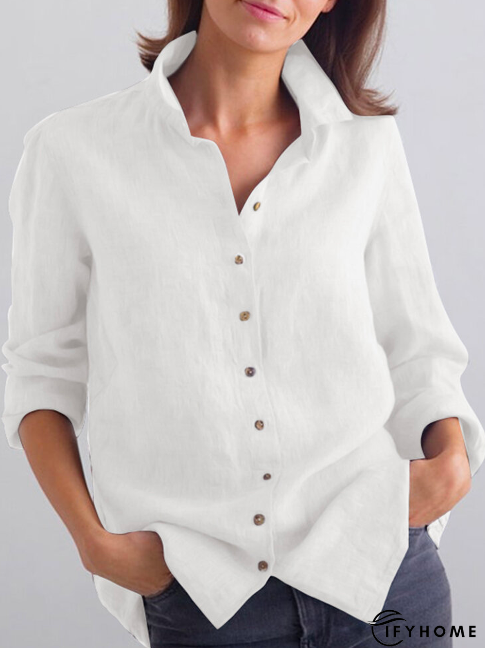 Casual Cotton Loose Plain Blouse | IFYHOME