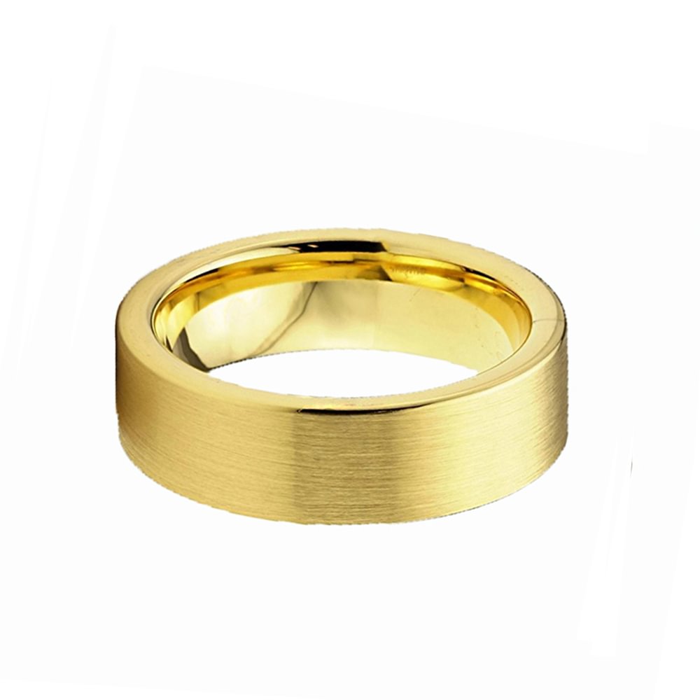 Couples Flat Brushed Tungsten Rings Gold Wedding Band