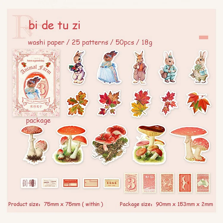 Journalsay 50 Sheets Cute Animal Washi Stickers DIY Cartoon Journal Scrapbooking Decoration Collage Kawaii Stickers