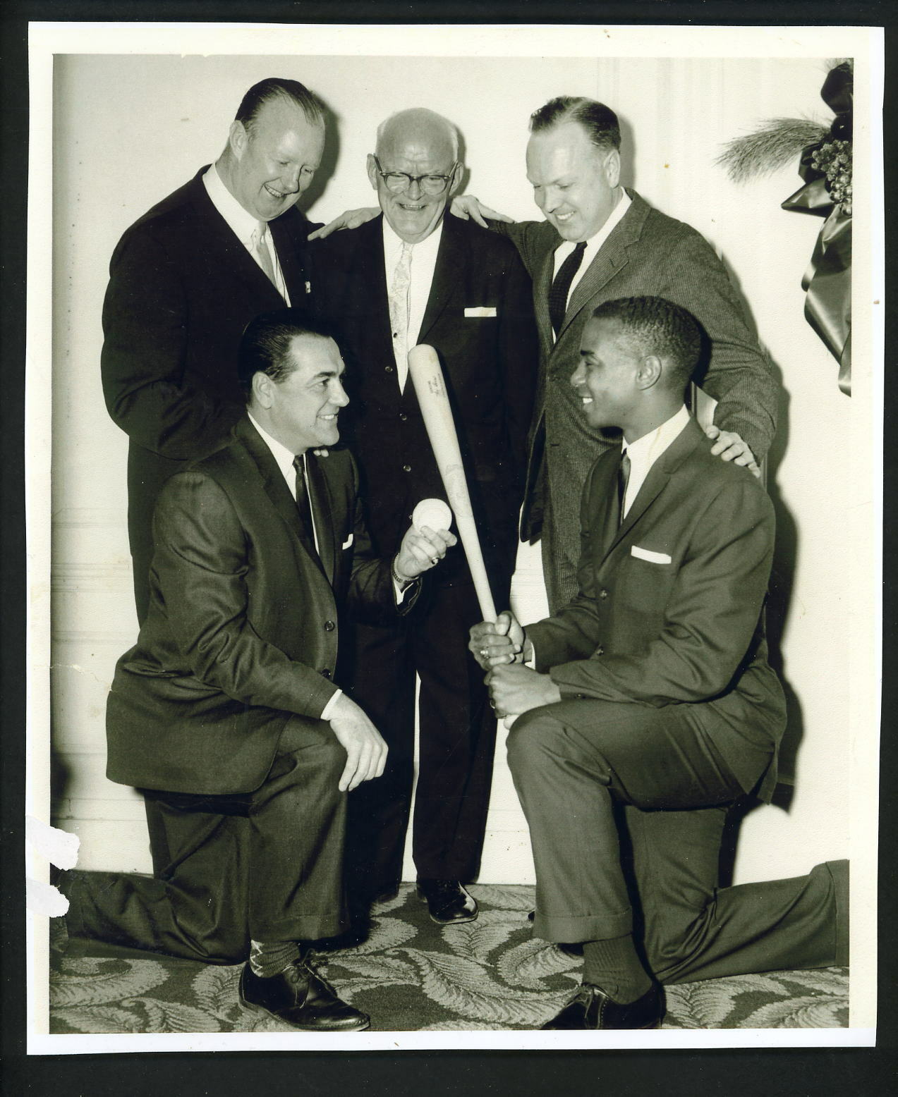 Ernie Banks & Lou Boudreau 1960 Type IV Press Photo Poster painting Chicago Cubs