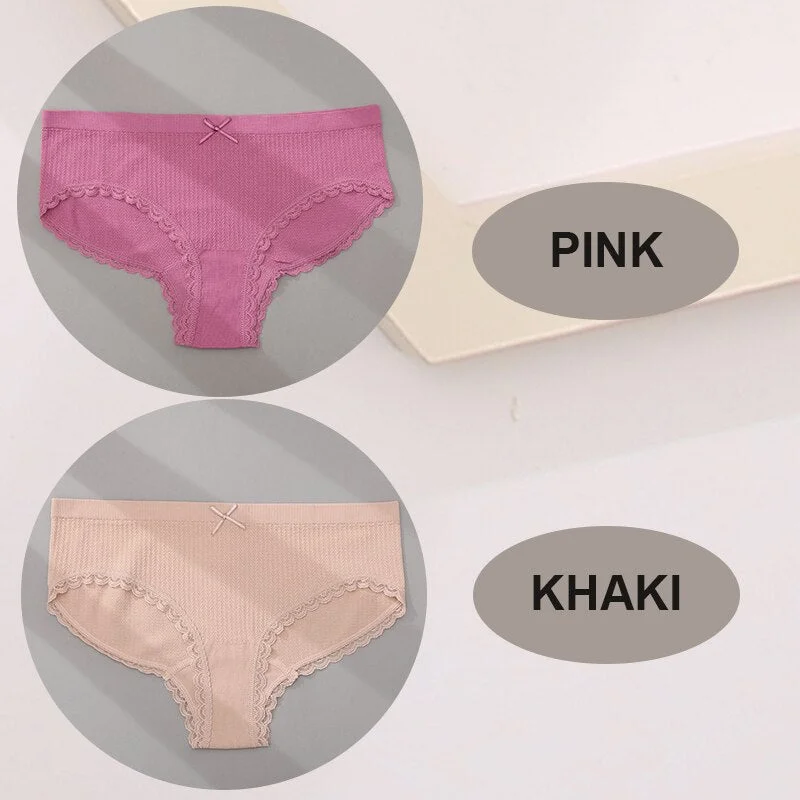 FINETOO 2PCS/Set M-2XL Women Seamless Sexy Panties Cute Bownot 6 Solid Color Girl Underwear Briefs Lingerie Underpant Lace Panty