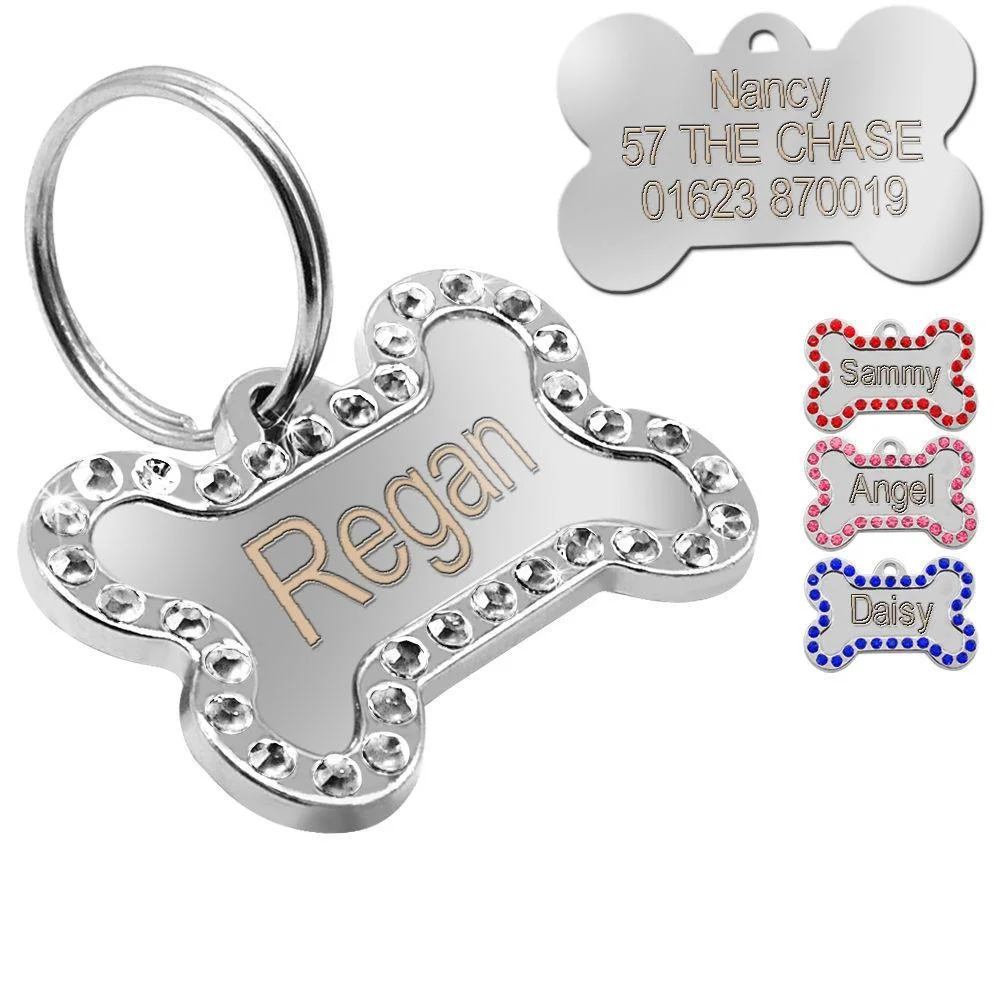 Rhinestone Pet ID Tags Custom Name Dog Chain Collar-VESSFUL