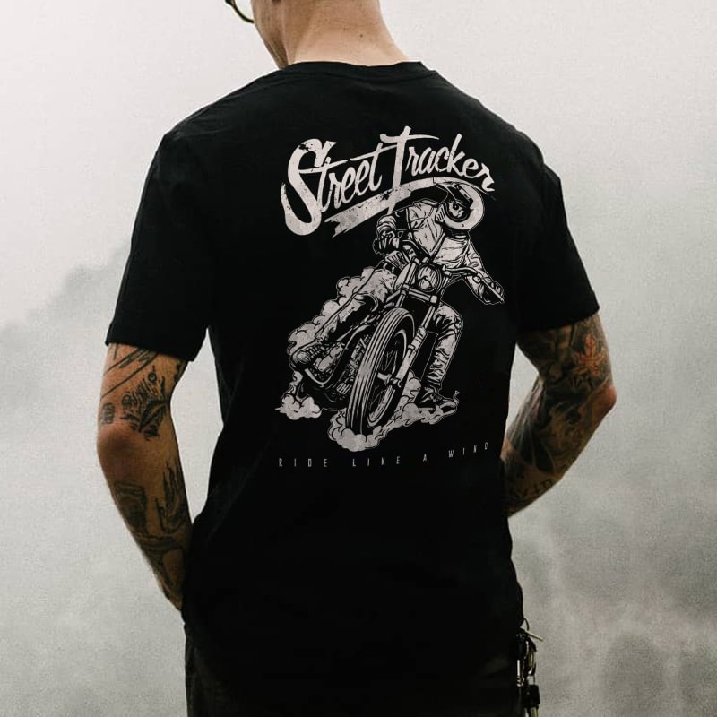 Letter motorcycle print crew neck T-shirt designer - Krazyskull