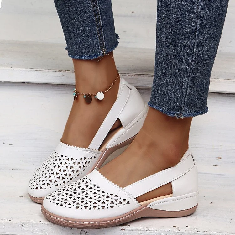 Women Wedges Orthopedic Hollow Out PU Summer Vintage Sandals