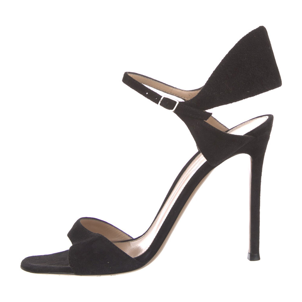 Black Vegan Suede Buckle Stiletto Heel Women's Sandals with Open Toe Nicepairs