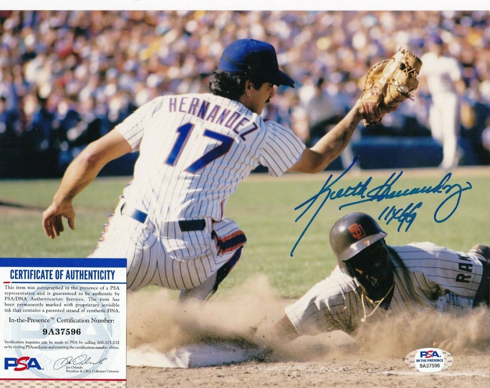 KEITH HERNANDEZ NEW YORK METS 11 X GOLD GLOVE PSA AUTHENTICATED SIGNED 8x10
