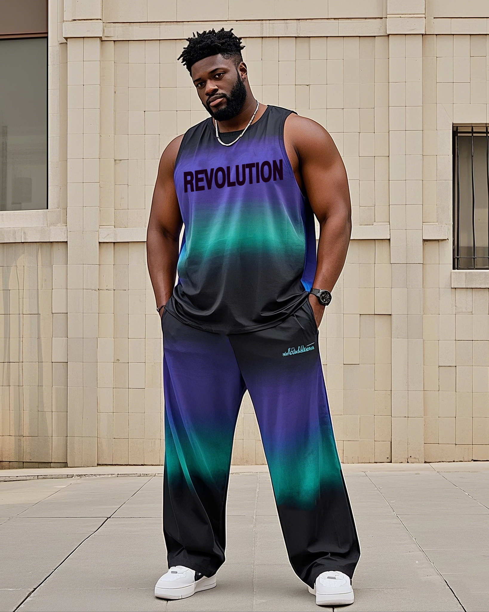 Men's Plus Size Street Fashion Gradient English Vest Trousers Suit