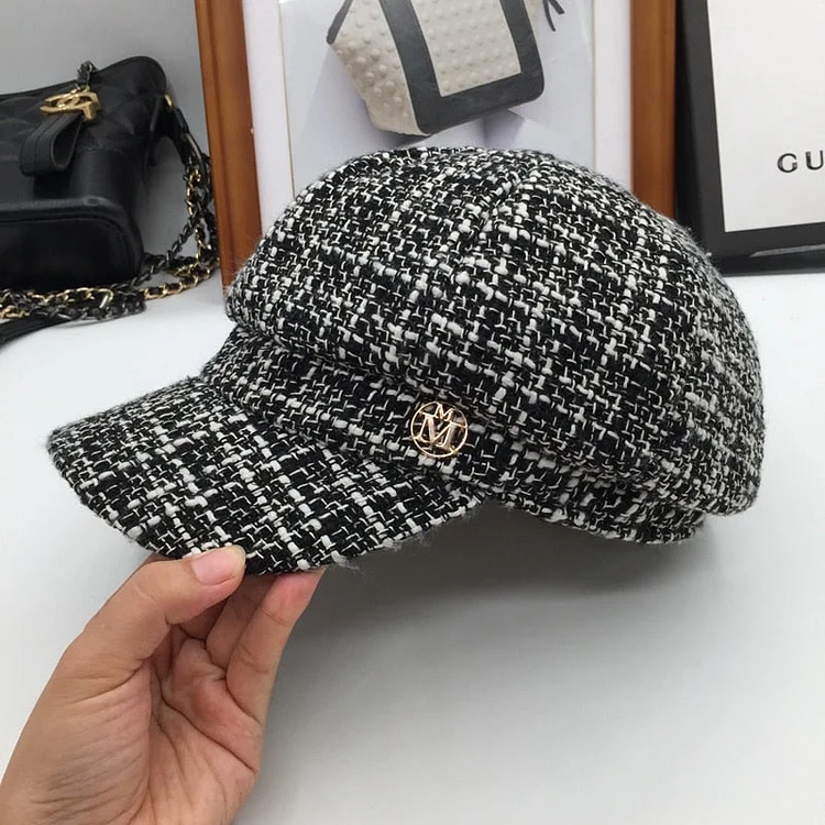 Hats for women and men the new tweed knitting octagonal cap female baseball cap hat cap grid joker cap
