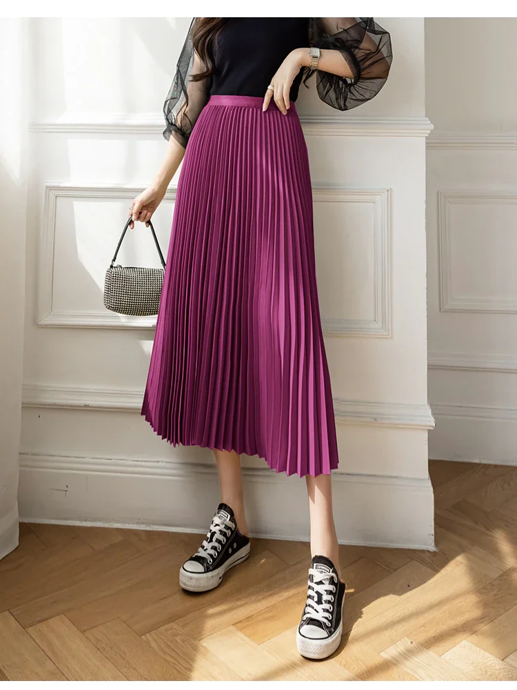 Pleated Skirt Women's New Summer High Waist Drape Umbrella Skirt Mid-length Slim A-line Skirt Female Fashion Faldas
