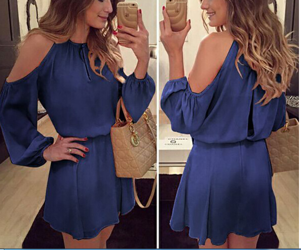 Sexy Long Sleeve Casual Off Shoulder Chiffon Party Fashion Mini Dress