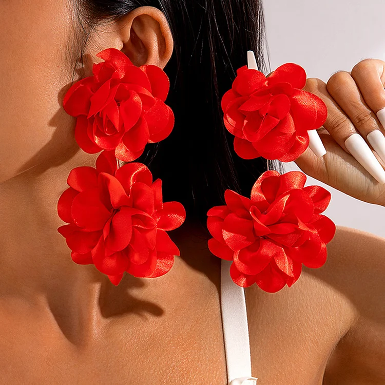 Vacation Cloth Large Flower Shaped Earrings