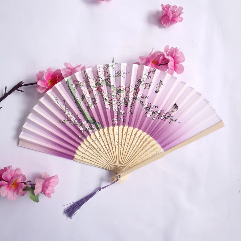 3 Pieces Ancient Style Folding Fan Female Classical Tassel Silk Fan Chinese Style Small Fan Portable Dance Craft National Fashion Fan Student Fan