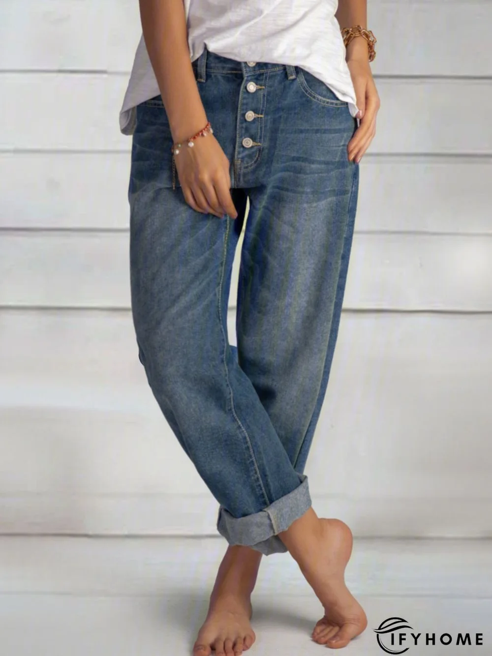 Blue Casual Buttoned Jeans | IFYHOME