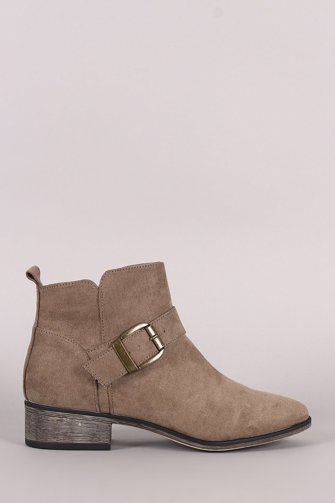 Bamboo Suede Buckled Strap Ankle Boots