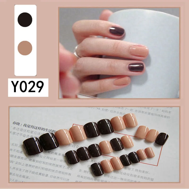 Fashion 24pc/set French Styel Press On False Nail Tips 10 Sizes Fake Nails Full Cover Nail Tips With Nail Adhesive Tab Sticker-Nail Inspo