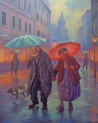 Old Couple In The Rain - Paint By Numbers DQ46478