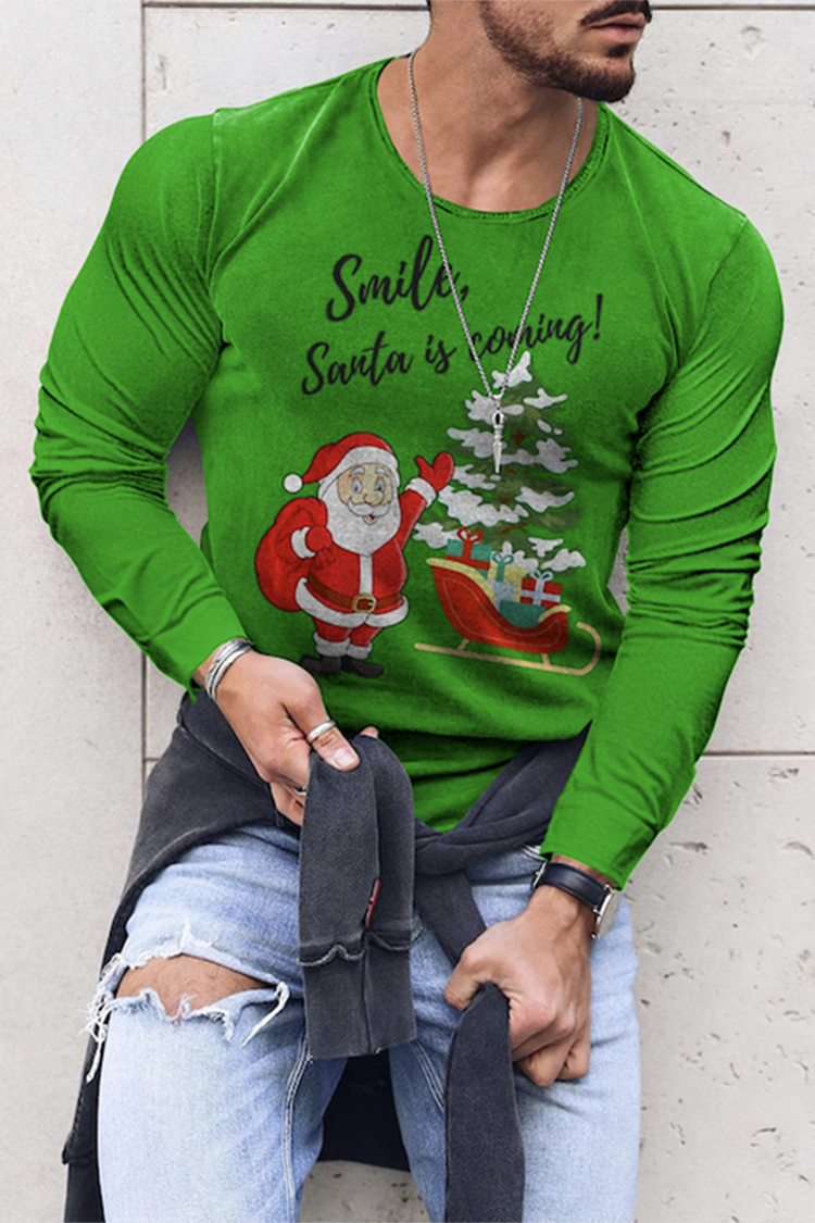 Tiboyz Tiboyz Men's Santa is Coming Graphic Long Sleeve T-Shirt