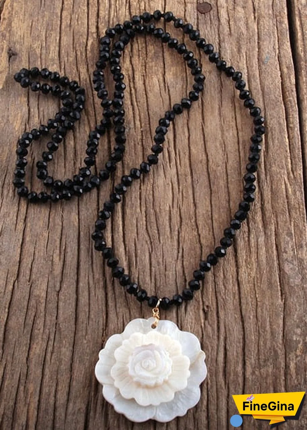 Boho Necklace, RH Crystal White Rose