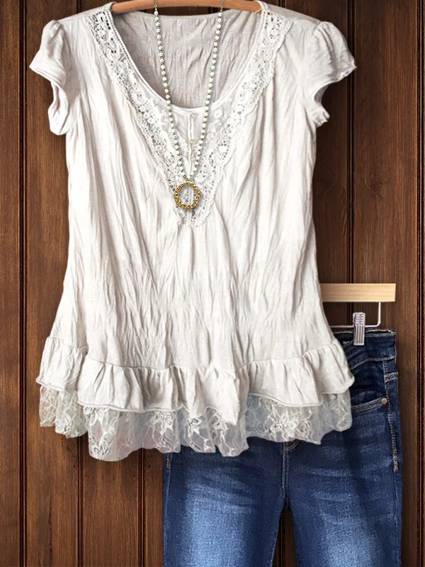 Retro Casual Lace Short-Sleeved Top