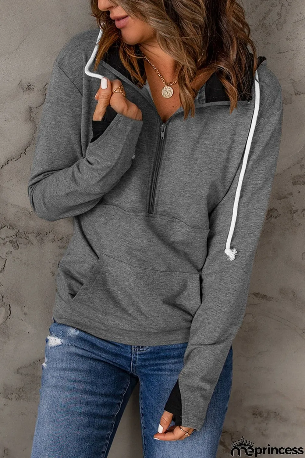 Gray Thumbhole Sleeve Hoodie