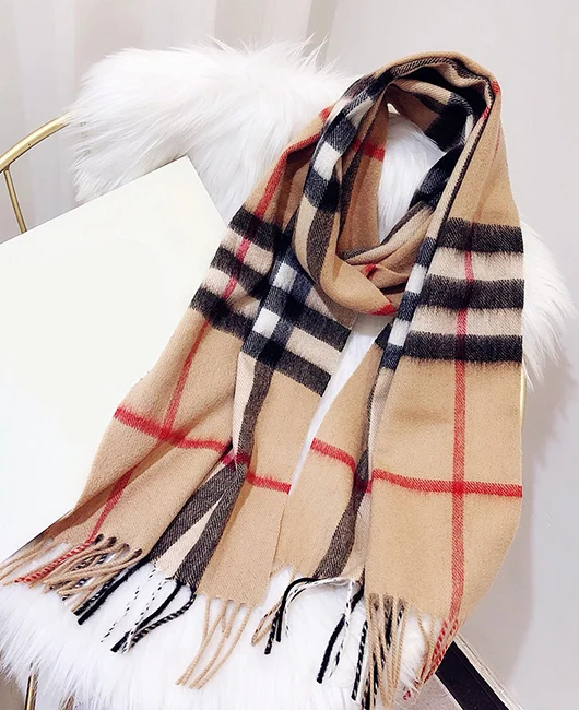 Daily Plaid Contrast Color Fringe Long Scarf 