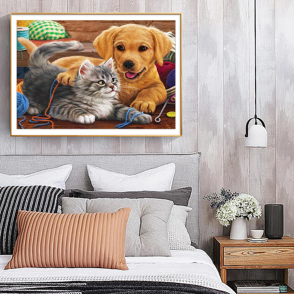 Diamond Painting - Full Round Drill - Cat Dog(40*30cm)