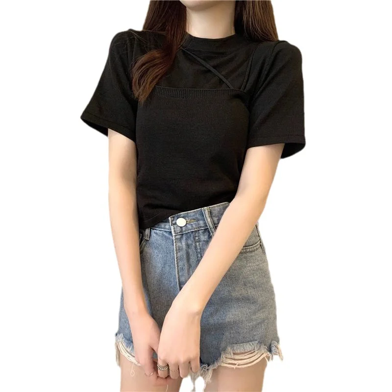 Toloer Toloer 2024 New Korean Wind Detachable Sleeve Knit T-Shirt Knit Sling Vest Wearing A Suit Schoolgirl-Outfit Ideas