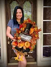 Thanksgiving Turkey door wreath Fall swag Thanksgiving Mr.Turkey decor with Thankful tin sign-mysite-Adracos