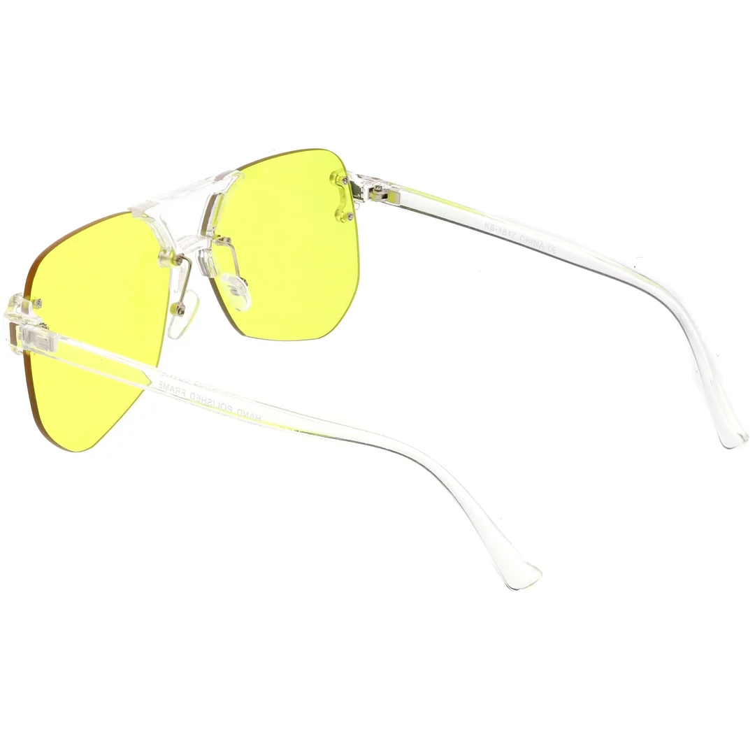 Oversize Rimless Aviator glasses With Keyhole Bridge Super Flat Lens 60mm